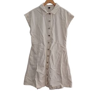 Cotton Lyocell Shirt Dress M Cream Button Front Pockets Minimalist Cottagecore
